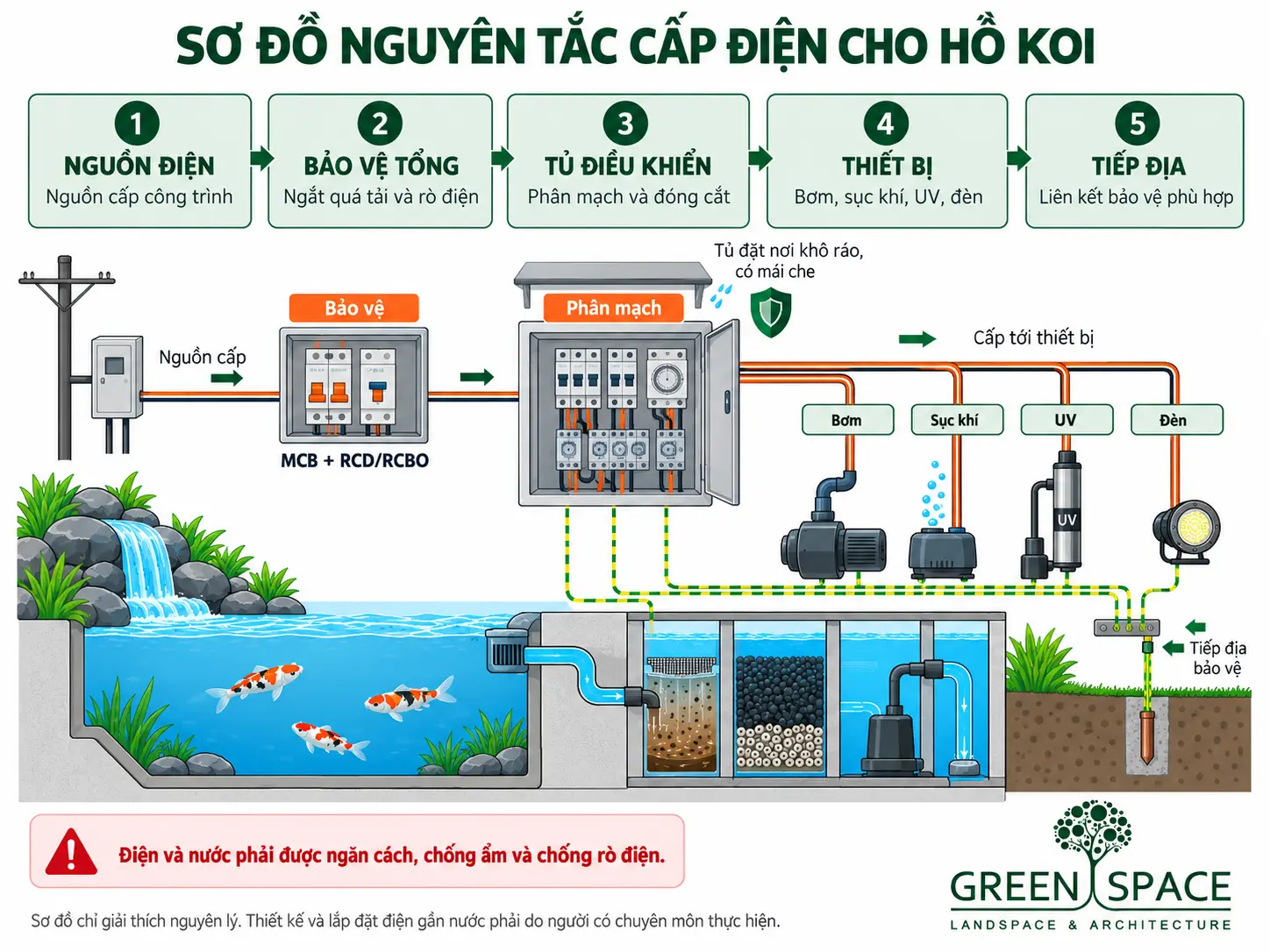 Sơ đồ tủ điện và thiết bị bảo vệ hồ cá Koi