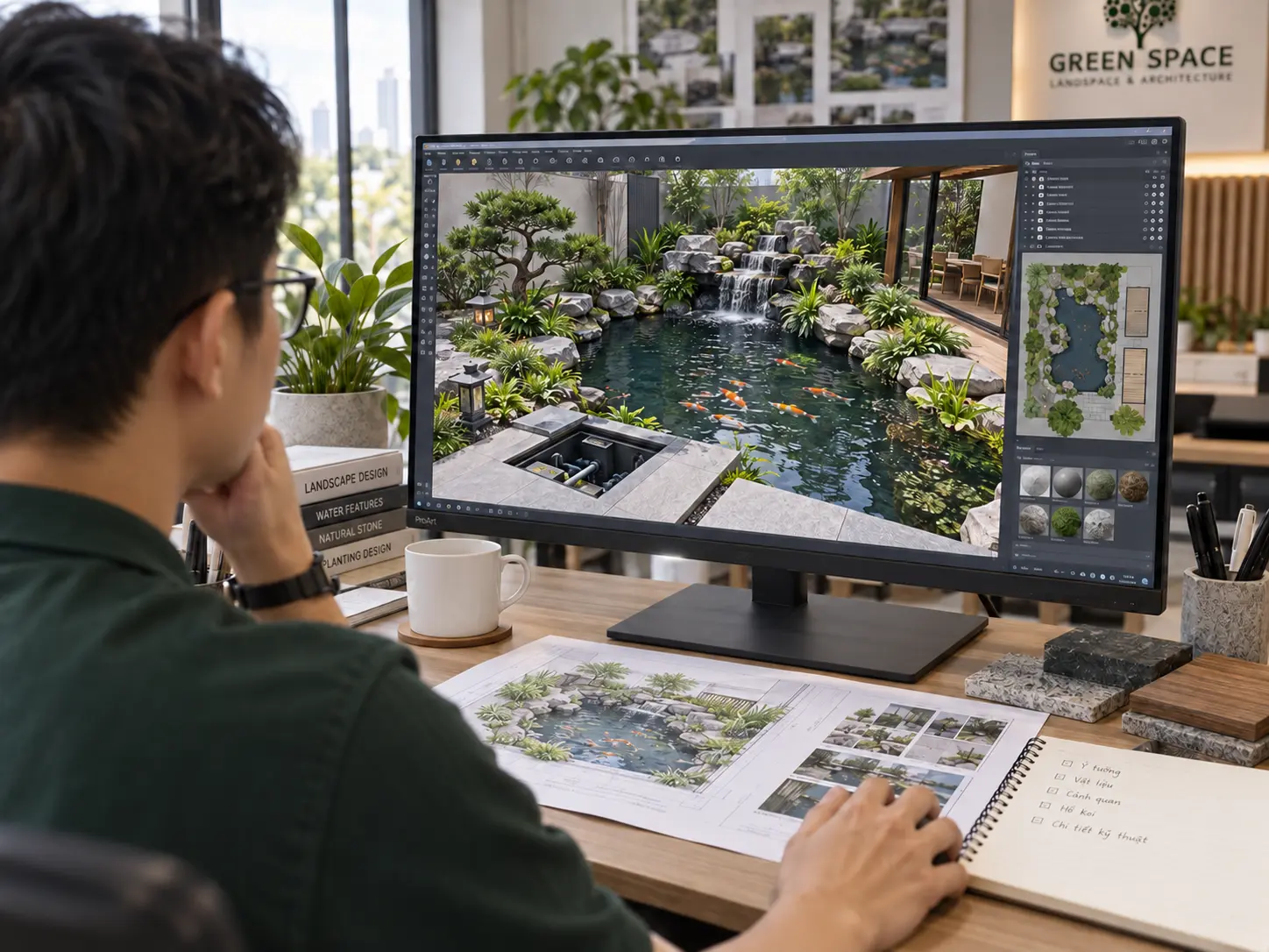 Thiết kế 3D hồ cá Koi và cảnh quan GSPACE